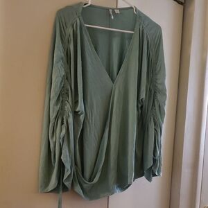 Cato Mint Green Draped Blouse with Ruched Sleeves